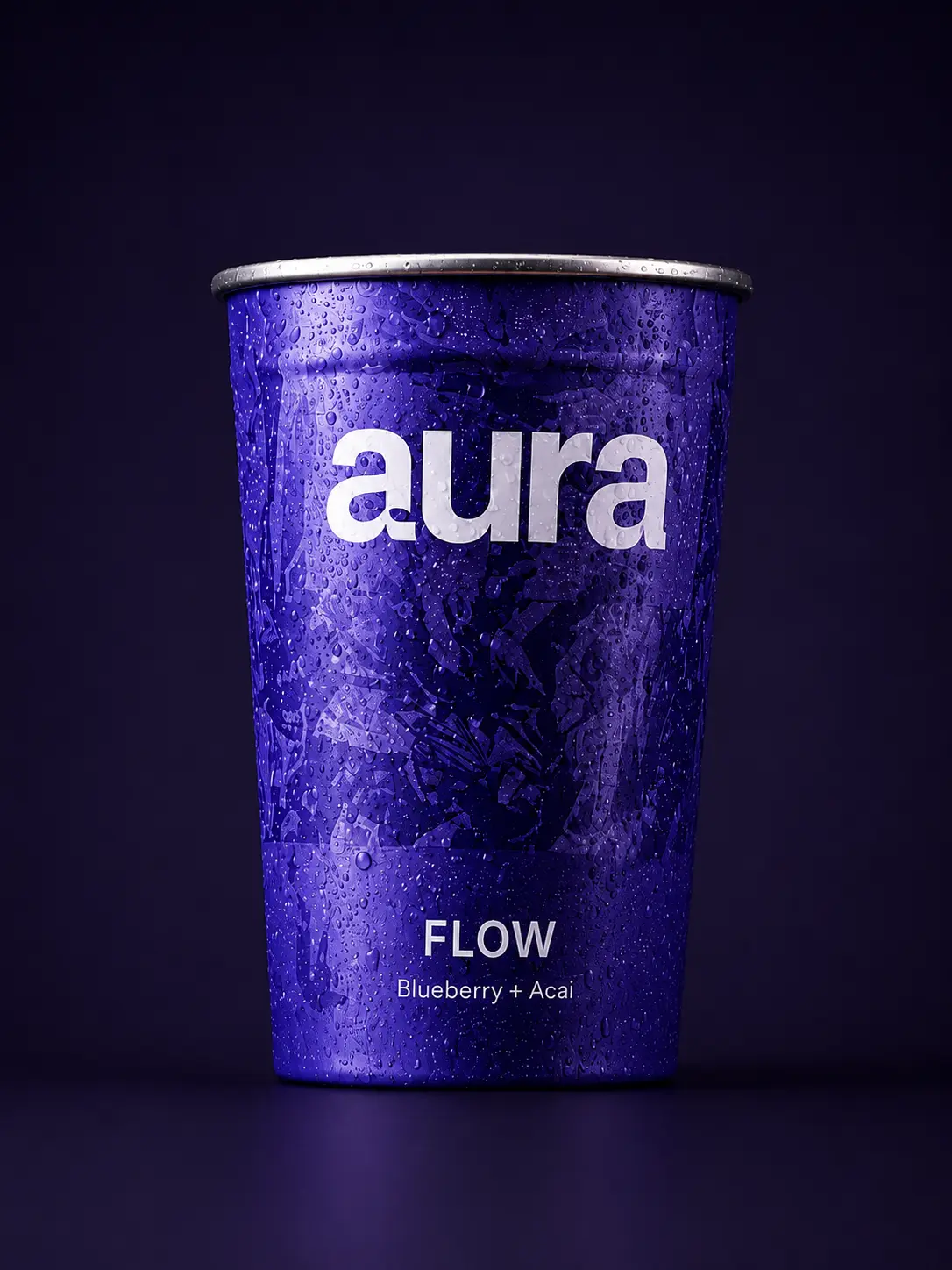 aura Flow, Blueberry and Açai, with fresh blueberries.
