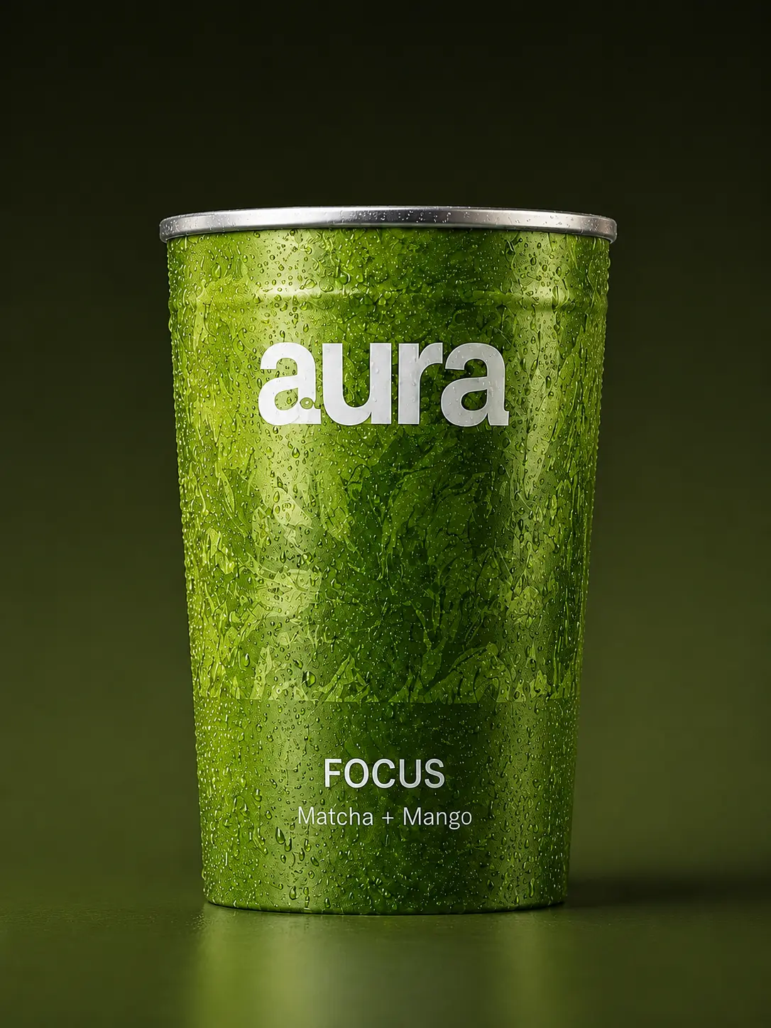 aura Focus, Matcha and Mango, with fresh fruit.