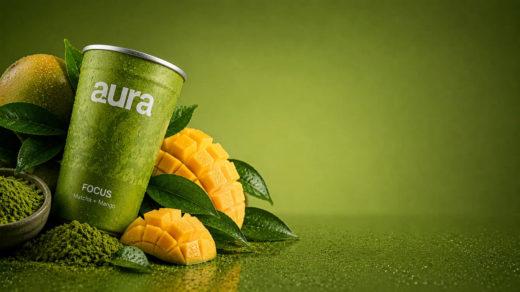 aura Focus. Matcha and mango, blended fresh