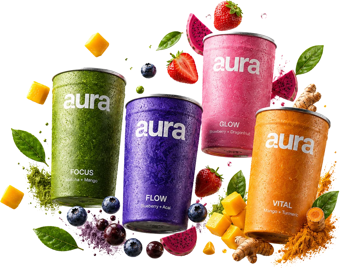 The aura lineup of fresh-blended functional smoothies with fresh fruit